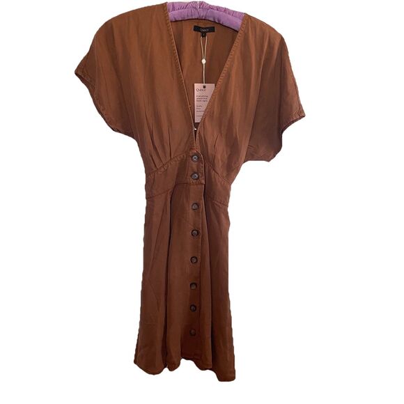 Quince Vintage Wash Tencel Button Front Tie Back Dress Terracotta Size Small - Picture 2 of 13